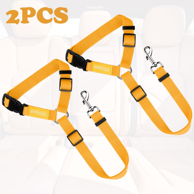 BWOGUE 2 Packs Dog Cat Safety Seat Belt Strap Car Headrest Restraint Adjustable Nylon Fabric Dog Restraints Vehicle Seatbelts Harness Yellow - Image 2